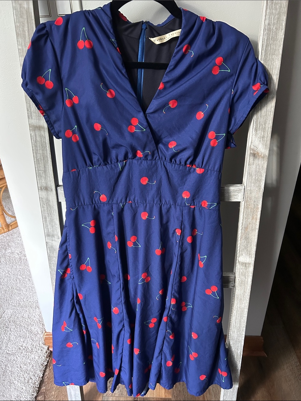 eshakti Blue Dress with Red Cherry Accent